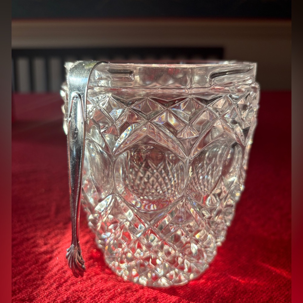 Elegant  Waterford Lismore Crystal Glass
 Ice Bucket with Silver Tongs